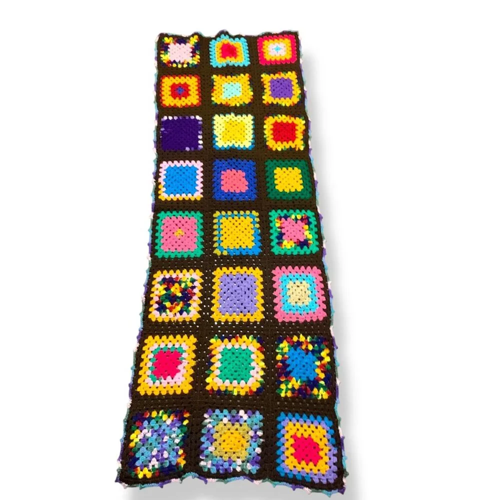 Handcrafted Colorful Crochet Granny Square Wrap Shawl Brown Base Boho Cottagecor